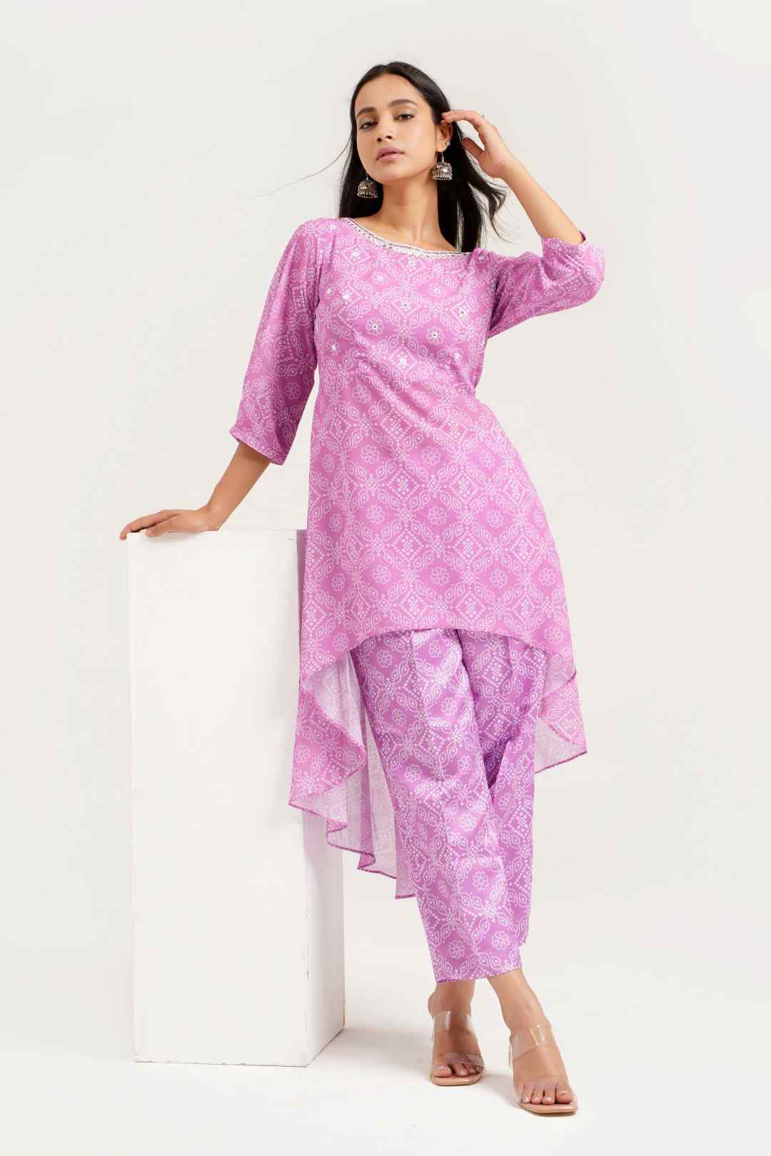 Black Bandhej Georgette Asymmetrical Co - ord Set - Ritivesh By Ritika Aggarwal