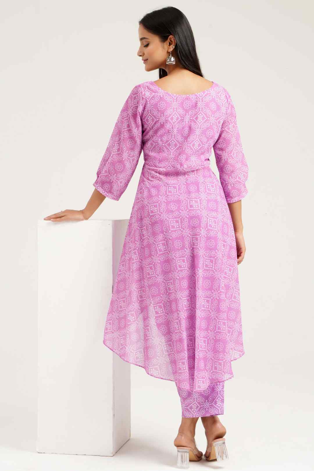 Black Bandhej Georgette Asymmetrical Co - ord Set - Ritivesh By Ritika Aggarwal