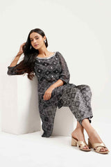 Black Bandhej Georgette Asymmetrical Co - ord Set - Ritivesh By Ritika Aggarwal