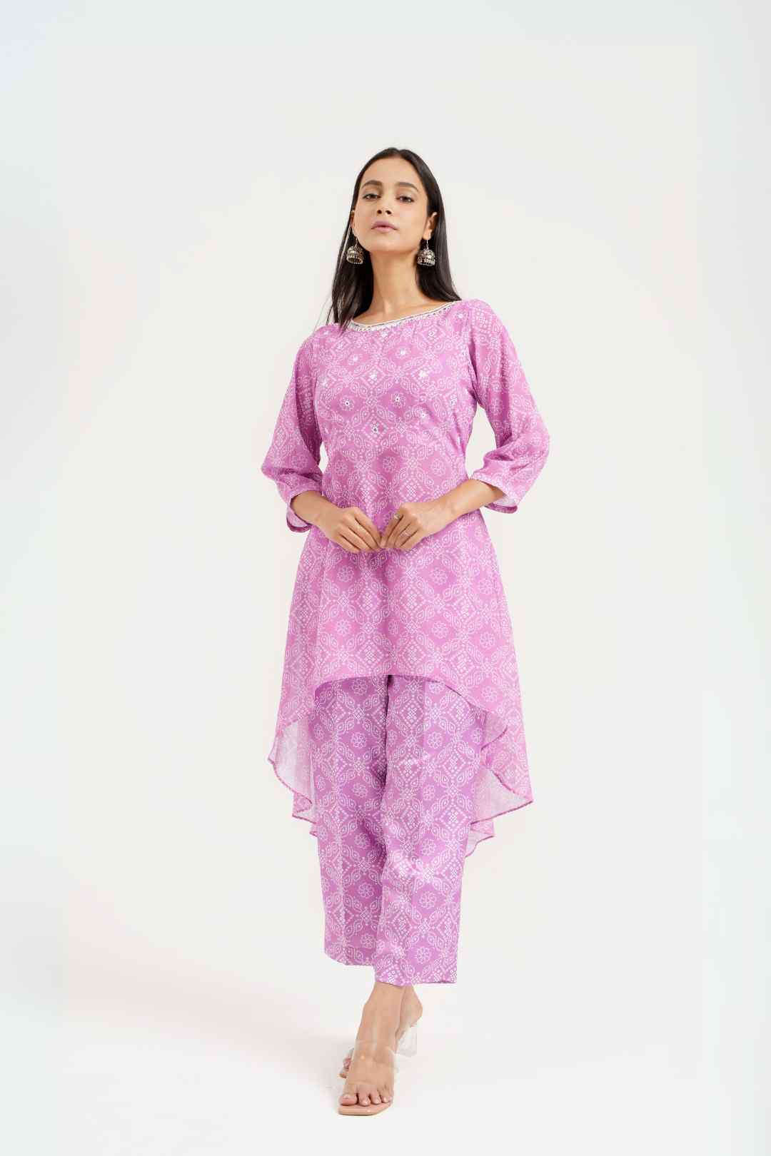 Black Bandhej Georgette Asymmetrical Co - ord Set - Ritivesh By Ritika Aggarwal