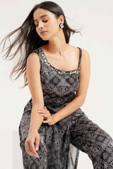 Black Georgette Bandhej Print Co - ord Set - Ritivesh By Ritika Aggarwal