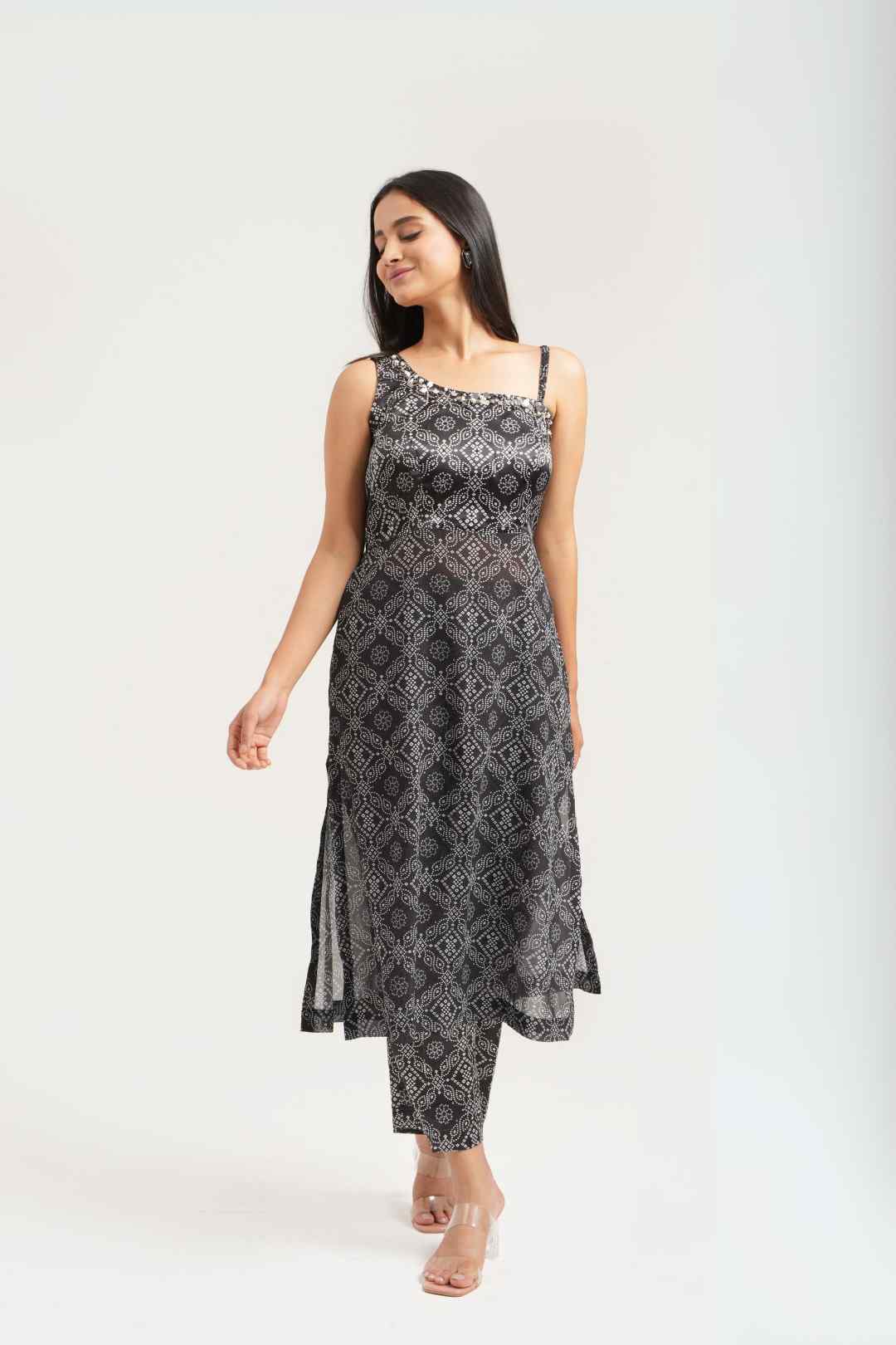 Black Georgette Bandhej Print Co - ord Set - Ritivesh By Ritika Aggarwal