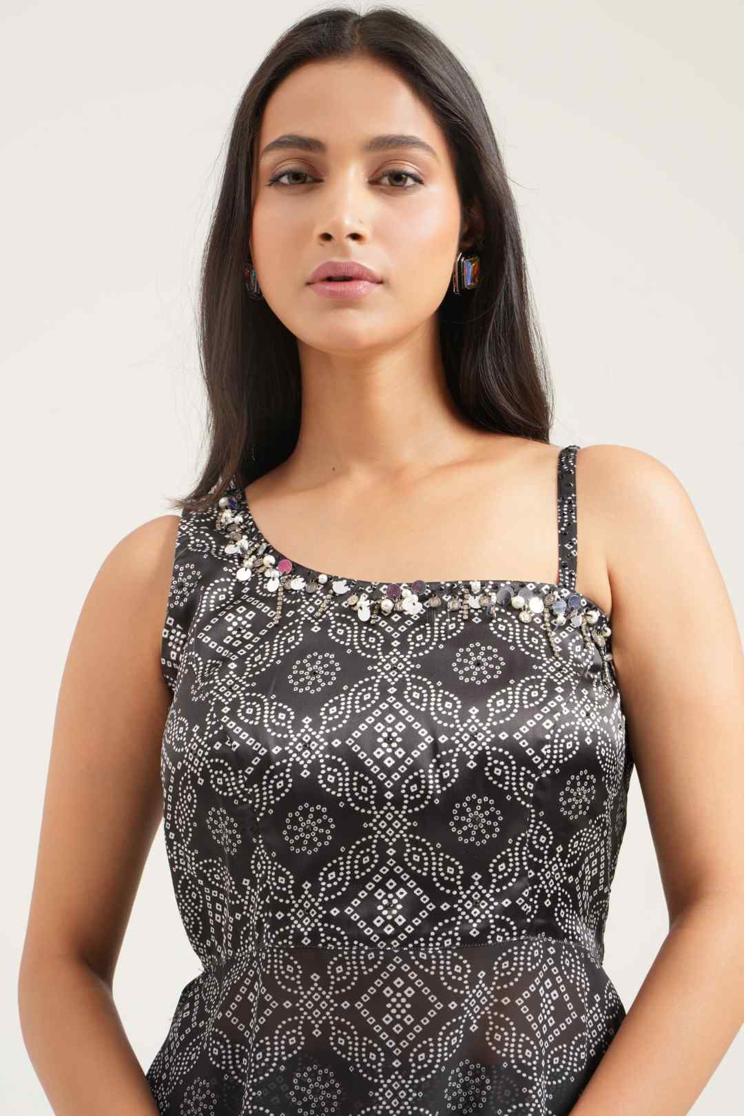 Black Georgette Bandhej Print Co - ord Set - Ritivesh By Ritika Aggarwal