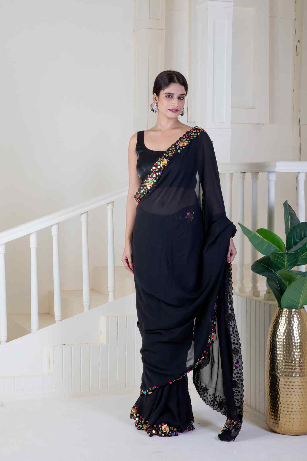 Black pure georgette saree - Ritivesh By Ritika Aggarwal