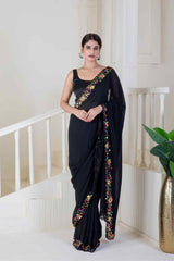 Black pure georgette saree - Ritivesh By Ritika Aggarwal
