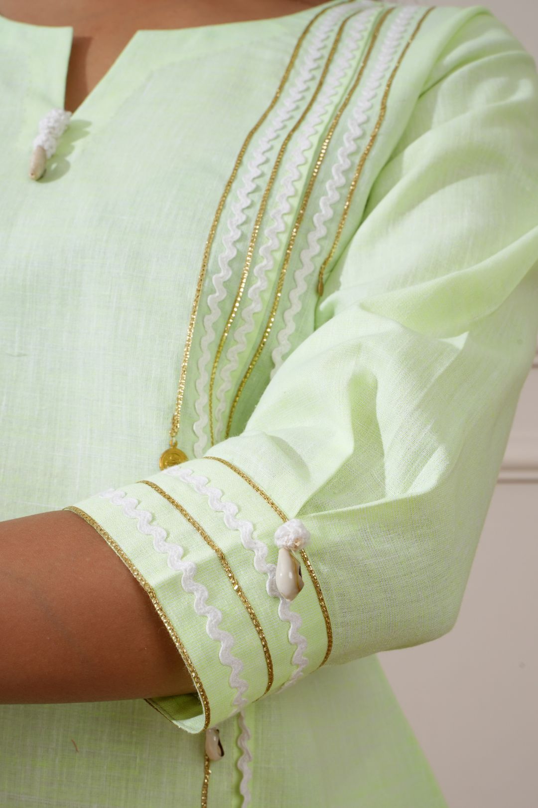 Bright Lime Green Cotton Straight Kurta & Afghani Pant - Ritivesh By Ritika Aggarwal