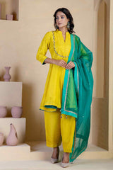 Bright Yellow Kurta Set - Ritivesh By Ritika Aggarwal