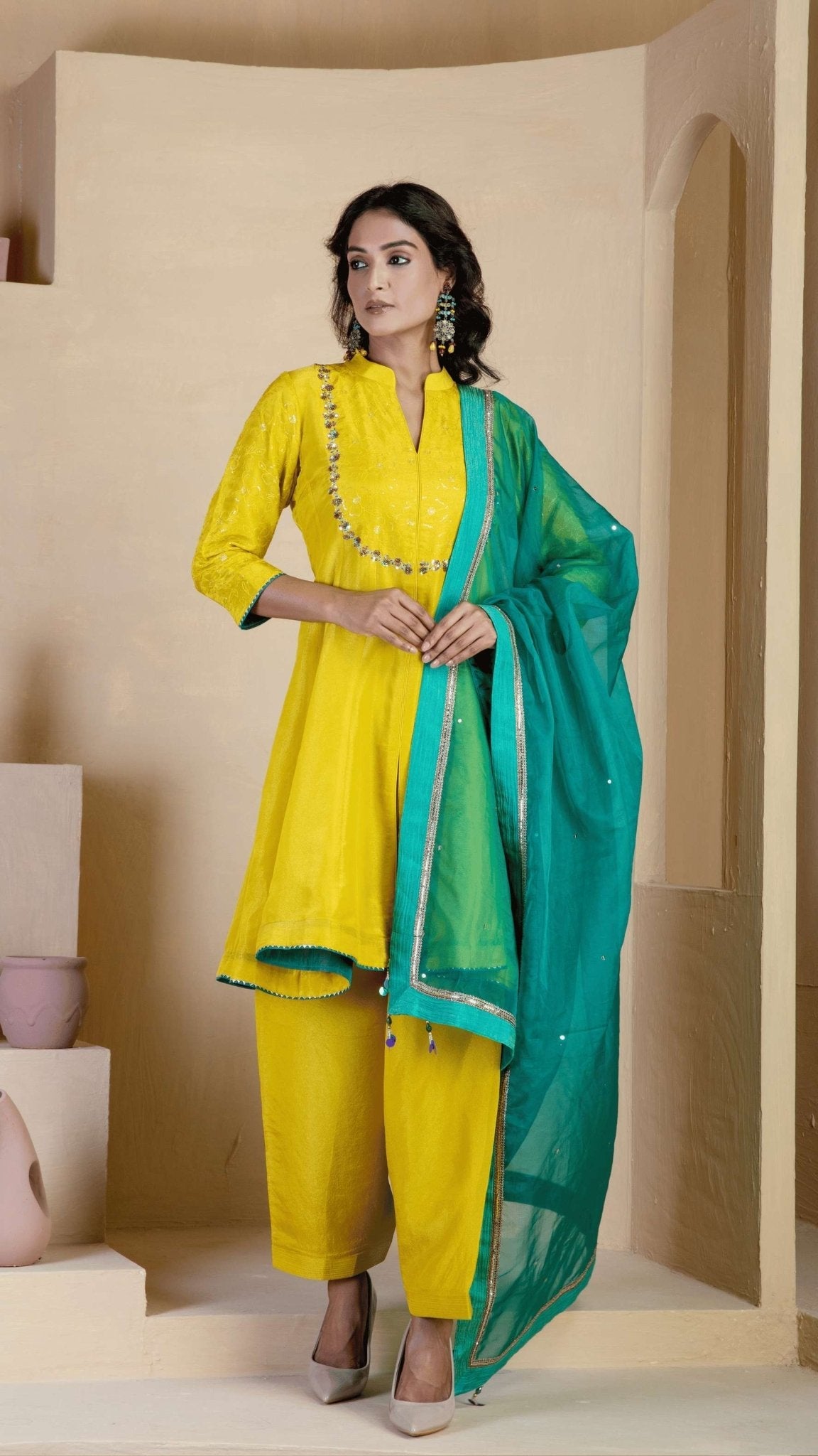 Bright Yellow Kurta Set - Ritivesh By Ritika Aggarwal