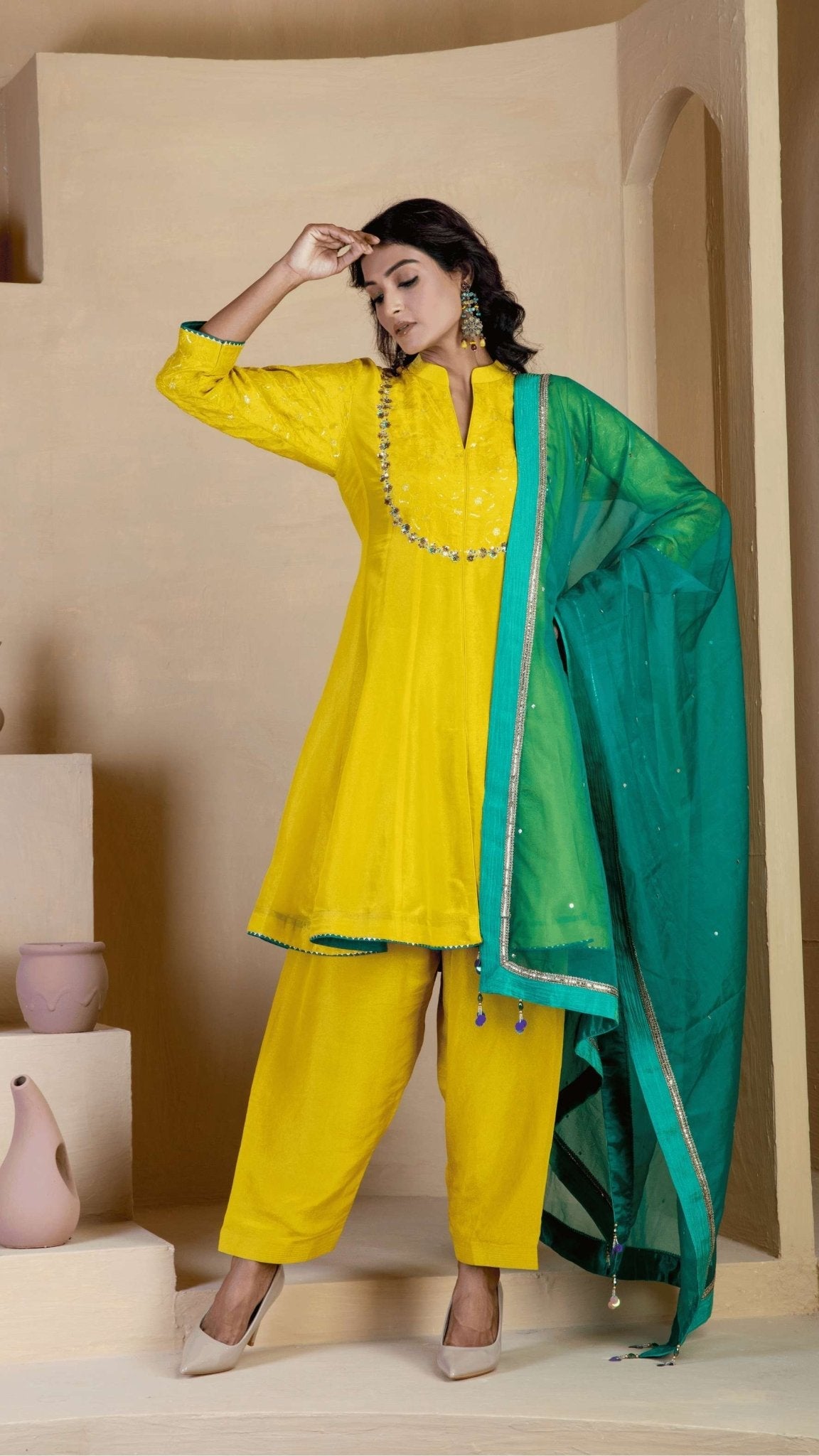 Bright Yellow Kurta Set - Ritivesh By Ritika Aggarwal
