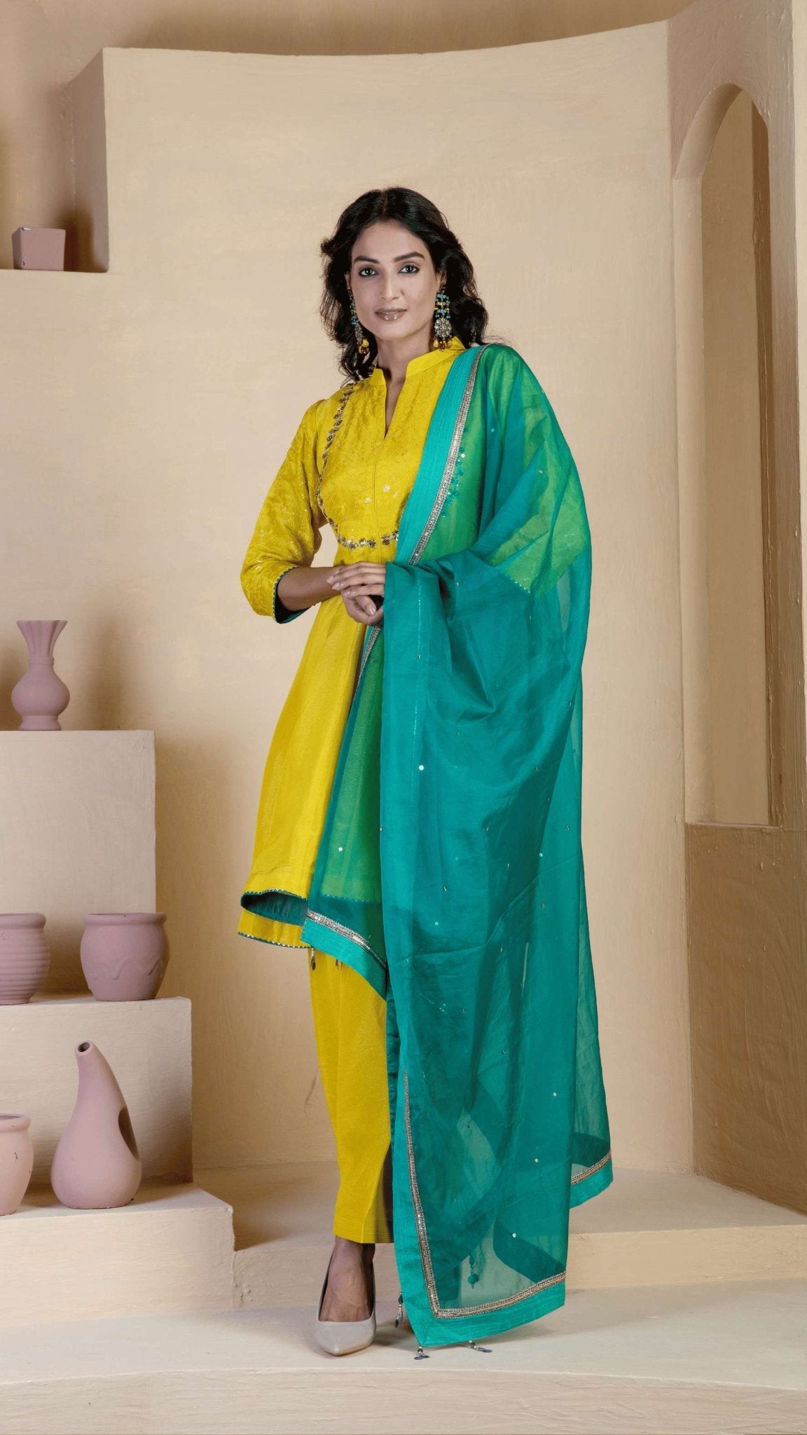 Bright Yellow Kurta Set - Ritivesh By Ritika Aggarwal