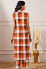 Brown Check Cotton Straight Kurta & Pant - Ritivesh By Ritika Aggarwal