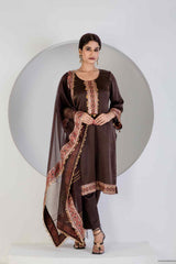 Brown suit with Lycra pant and Dupatta - Ritivesh By Ritika Aggarwal