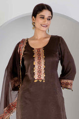 Brown suit with Lycra pant and Dupatta - Ritivesh By Ritika Aggarwal