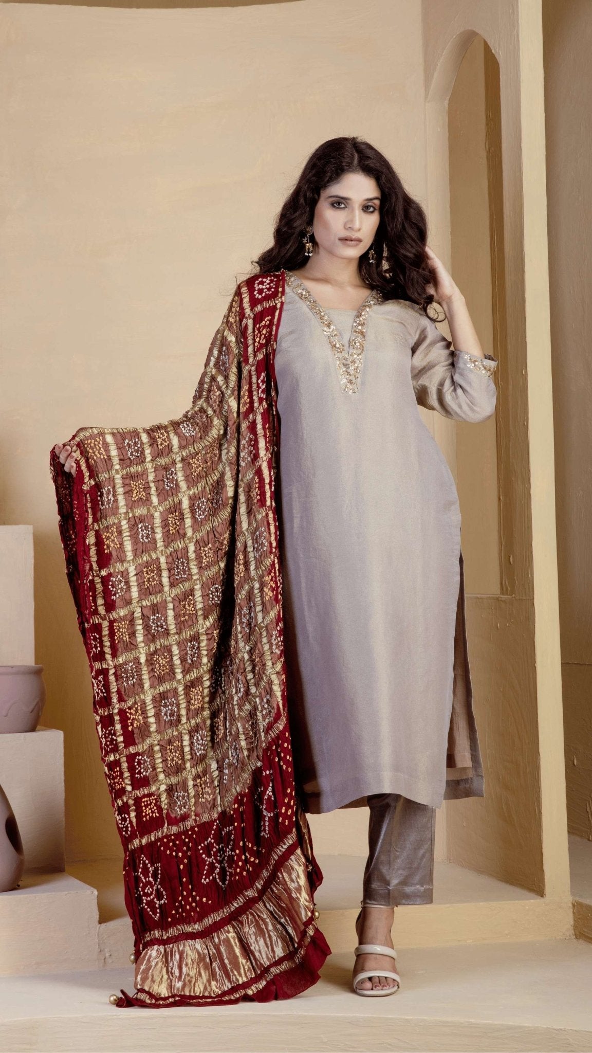 Copper shimmer suit set - Ritivesh By Ritika Aggarwal