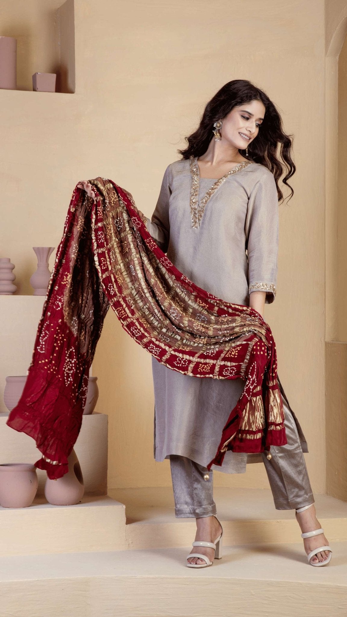 Copper shimmer suit set - Ritivesh By Ritika Aggarwal