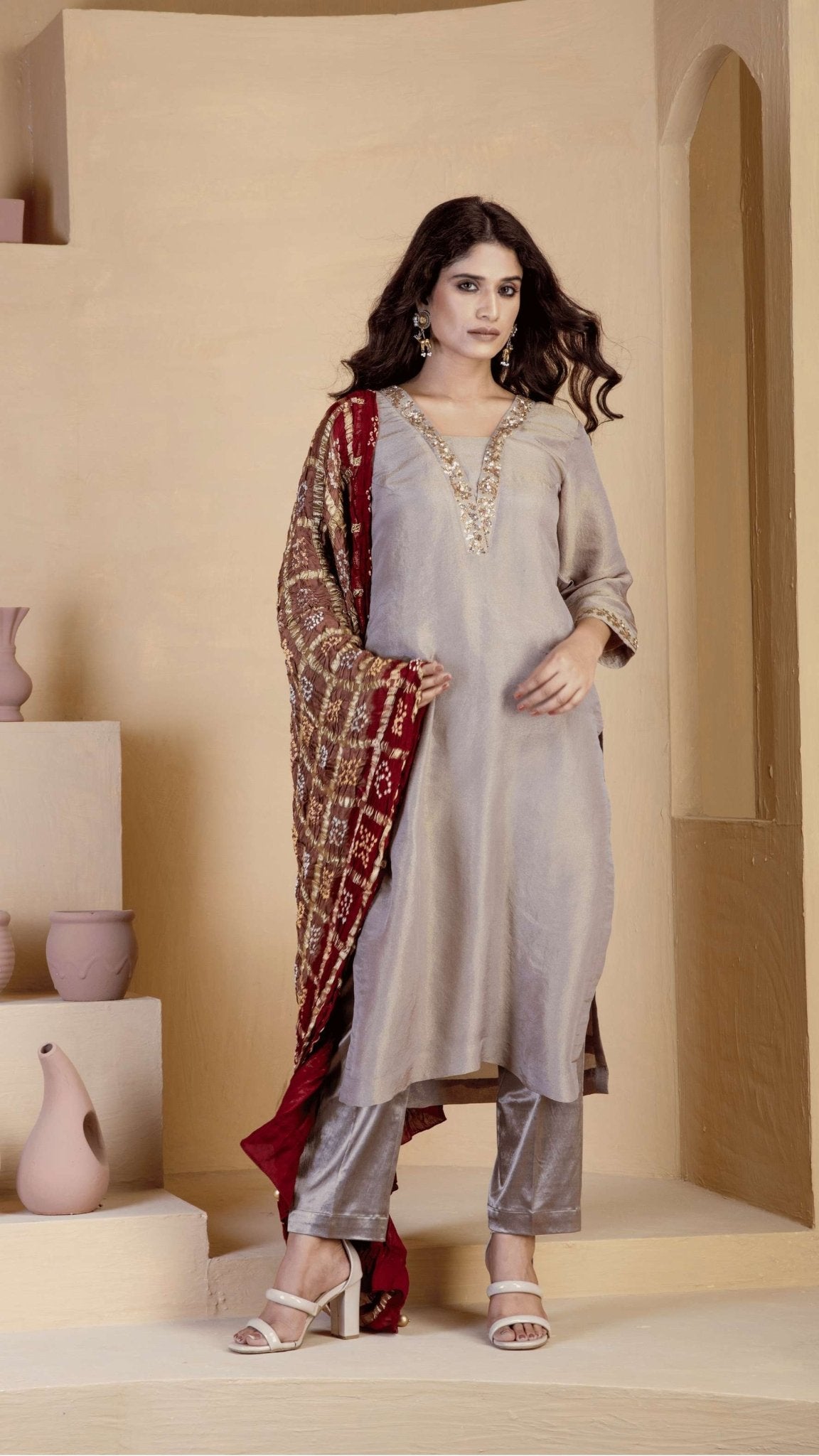 Copper shimmer suit set - Ritivesh By Ritika Aggarwal