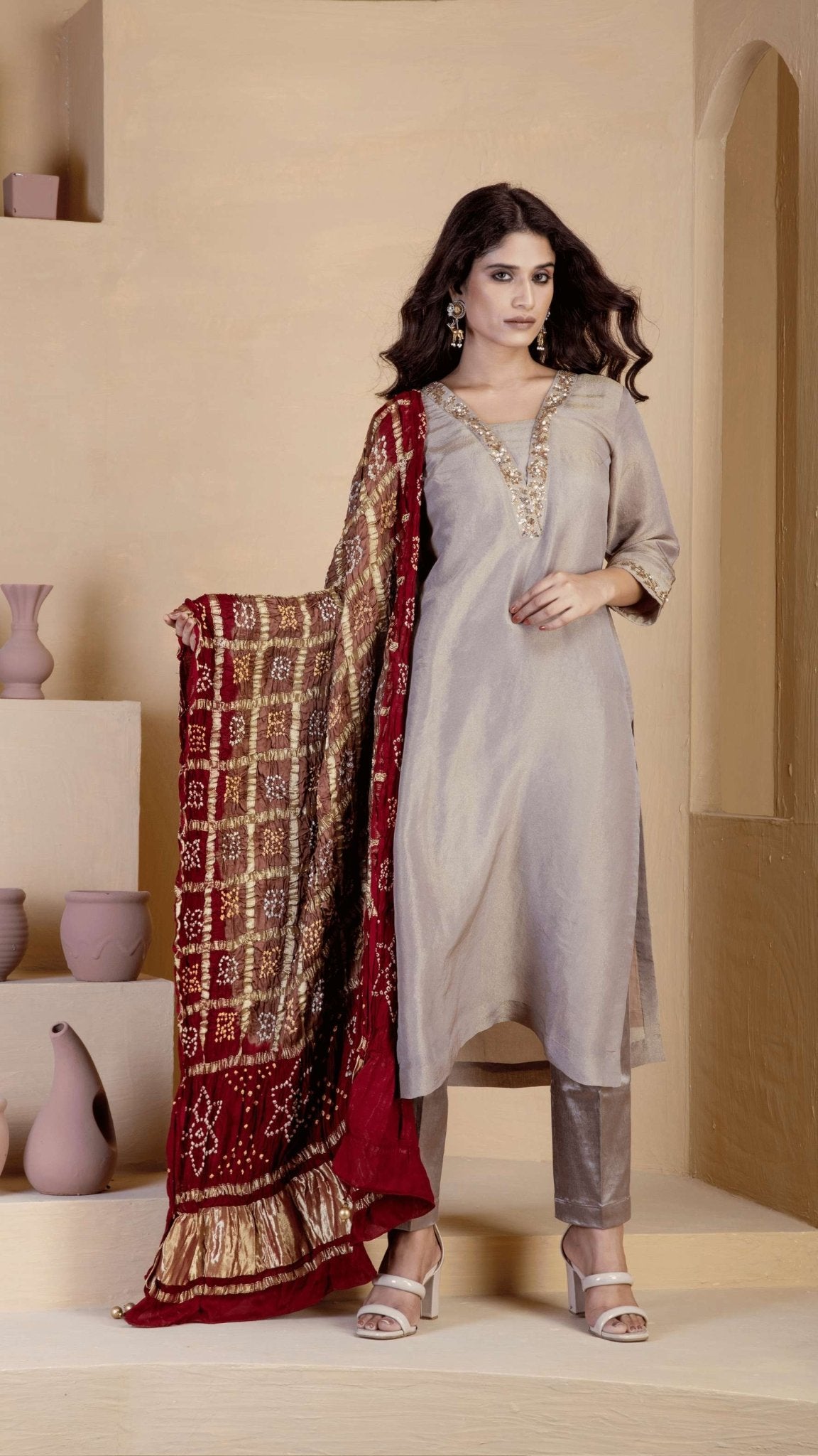 Copper shimmer suit set - Ritivesh By Ritika Aggarwal