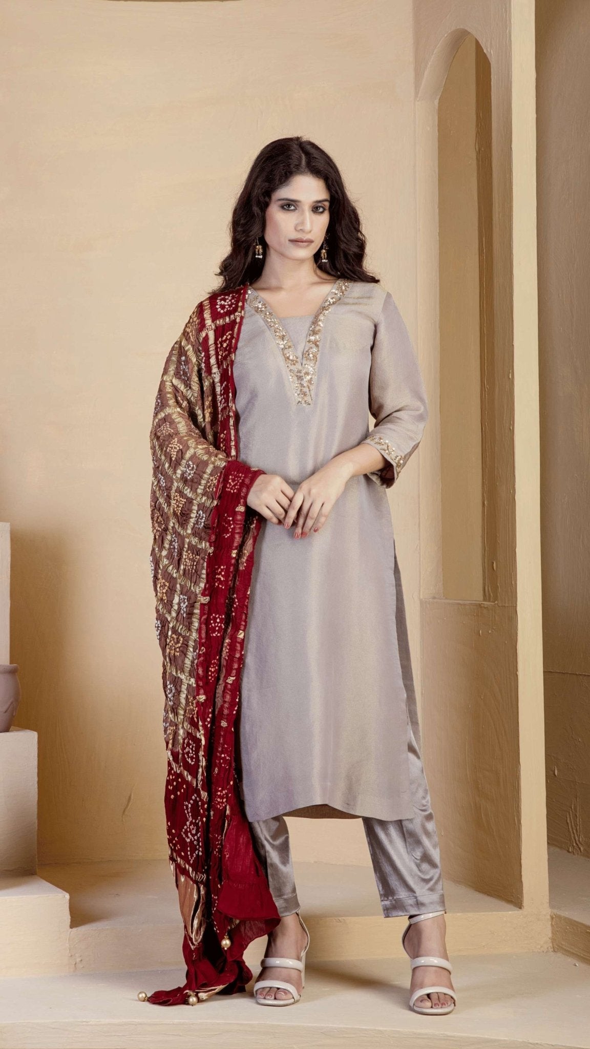 Copper shimmer suit set - Ritivesh By Ritika Aggarwal