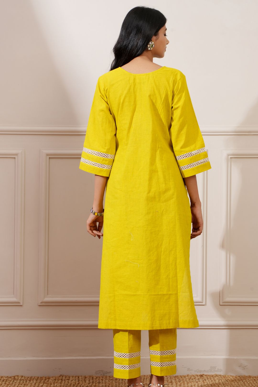 Corn Yellow Slub Handloom Cotton Straight Kurta & Pant - Ritivesh By Ritika Aggarwal