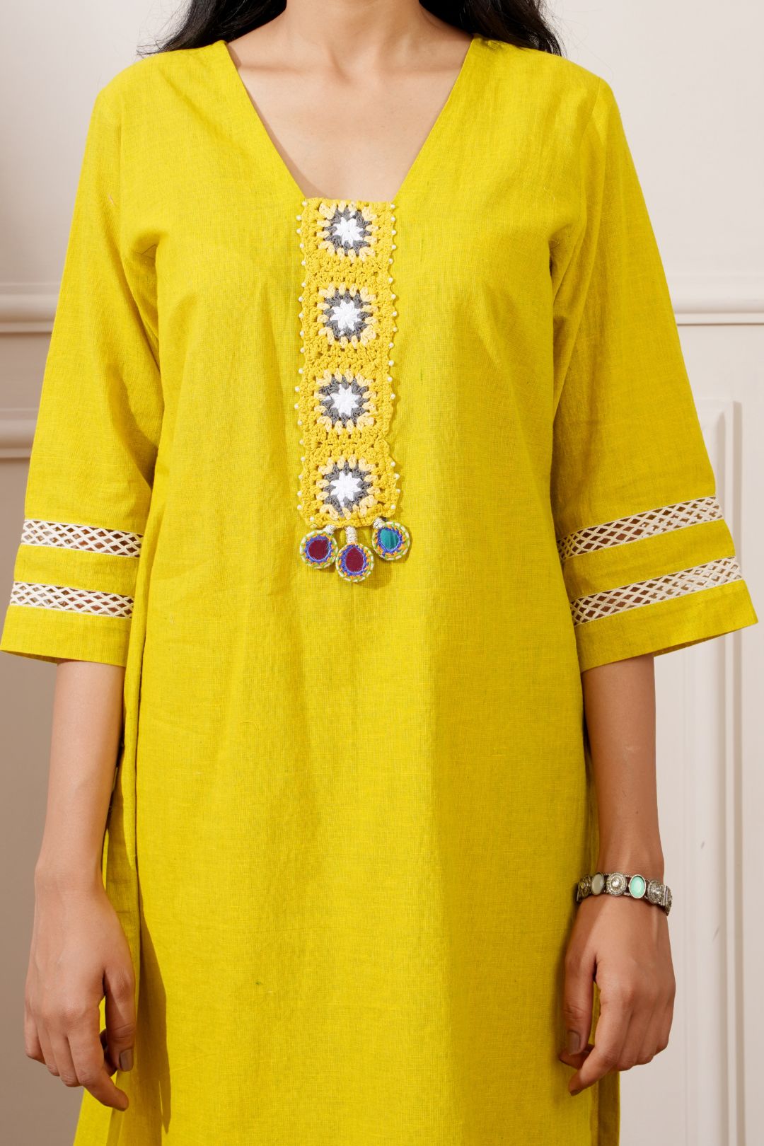 Corn Yellow Slub Handloom Cotton Straight Kurta & Pant - Ritivesh By Ritika Aggarwal