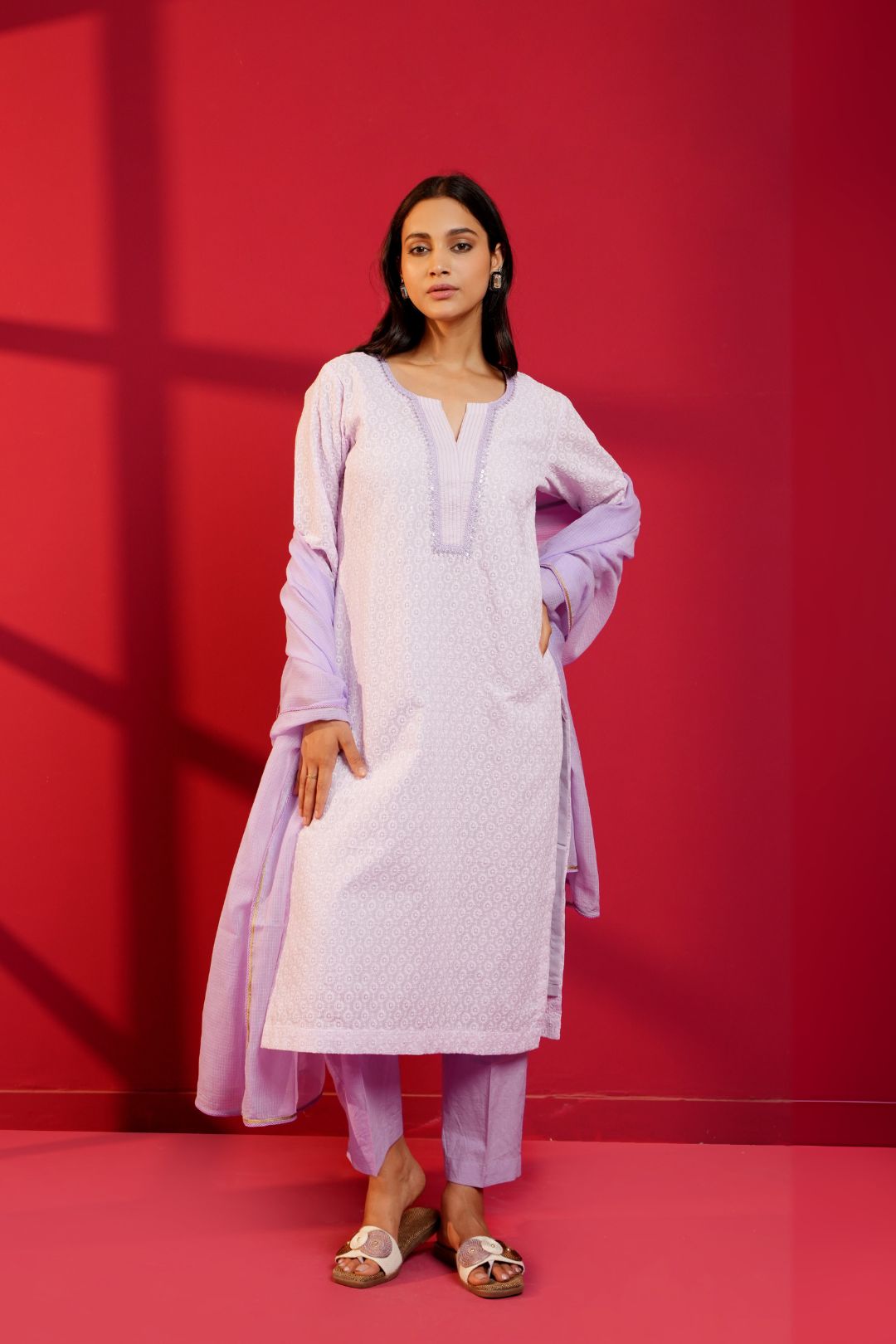 Cotton Straight Chikankari Hand - Crafted Kurta Set - Ritivesh By Ritika Aggarwal