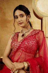 Crimson Red Lehenga Choli with Sequins & Hand Embroidery - Ritivesh By Ritika Aggarwal
