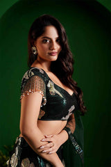 FERISHA - Green Lehenga With Floral Embroidery and Sequin Work - Ritivesh By Ritika Aggarwal