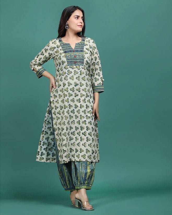 GAGAN | Green Hand Emb Kurti - Ritivesh By Ritika Aggarwal