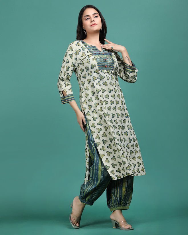 GAGAN | Green Hand Emb Kurti - Ritivesh By Ritika Aggarwal