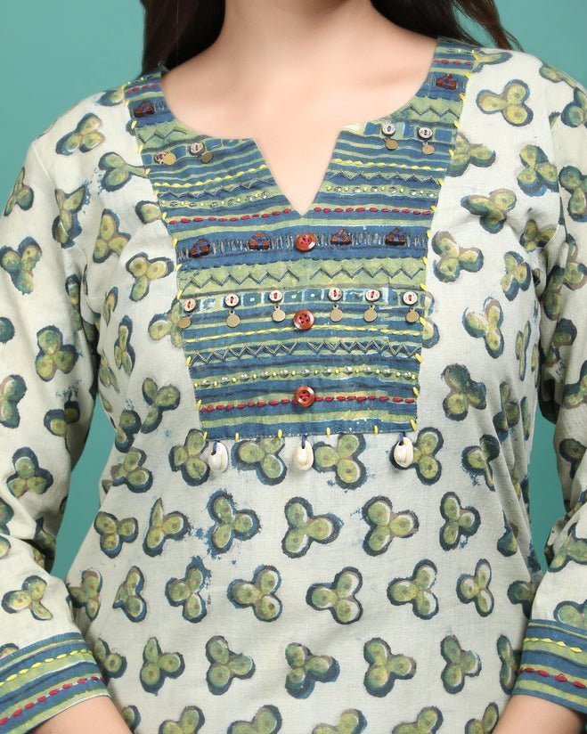 GAGAN | Green Hand Emb Kurti - Ritivesh By Ritika Aggarwal