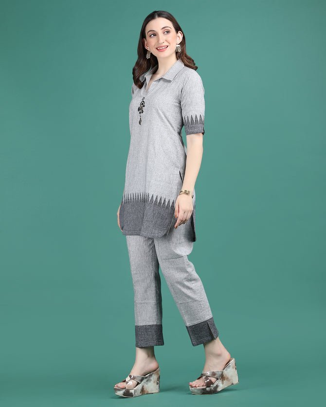 GEET | Grey Cotton Cord set - Ritivesh By Ritika Aggarwal
