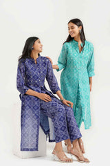 Georgette Bandhej Straight Kurta Pant Set - Ritivesh By Ritika Aggarwal