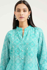 Georgette Bandhej Straight Kurta Pant Set - Ritivesh By Ritika Aggarwal