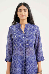 Georgette Bandhej Straight Kurta Pant Set - Ritivesh By Ritika Aggarwal