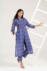 Georgette Bandhej Straight Kurta Pant Set - Ritivesh By Ritika Aggarwal