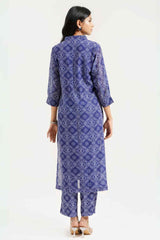 Georgette Bandhej Straight Kurta Pant Set - Ritivesh By Ritika Aggarwal