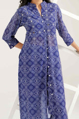 Georgette Bandhej Straight Kurta Pant Set - Ritivesh By Ritika Aggarwal