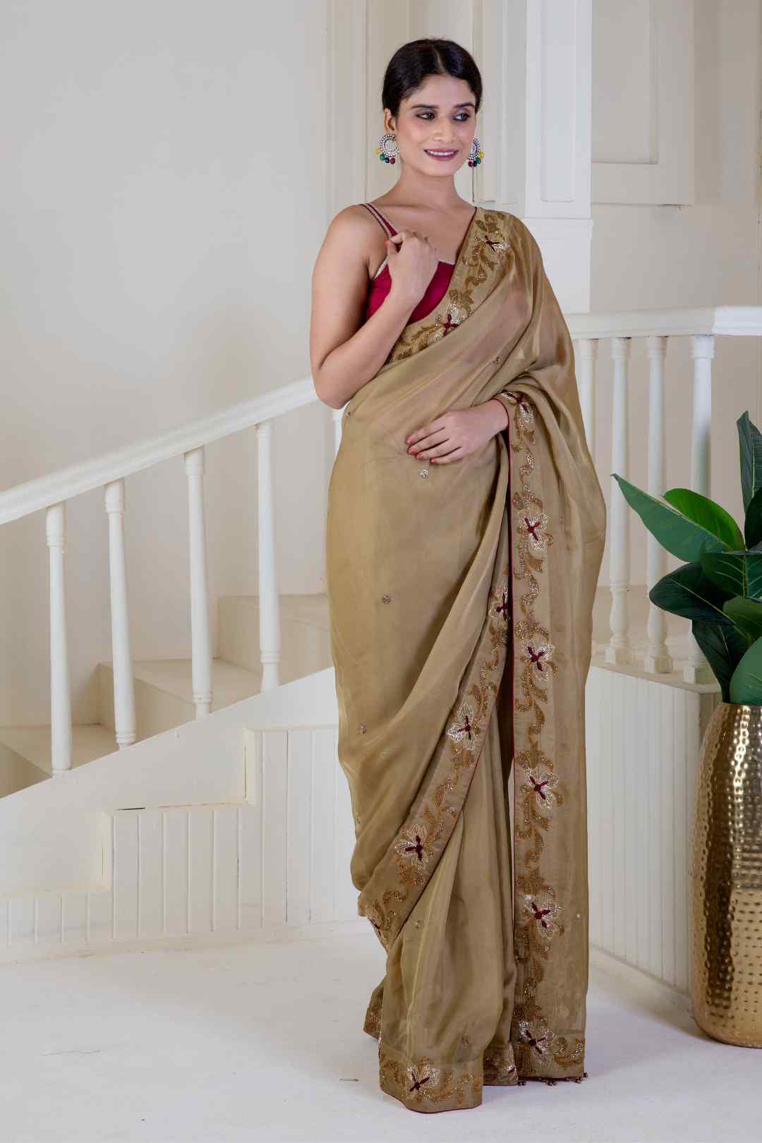 Golden Organza saree - Ritivesh By Ritika Aggarwal