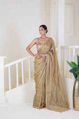 Golden silk with embroidery saree - Ritivesh By Ritika Aggarwal