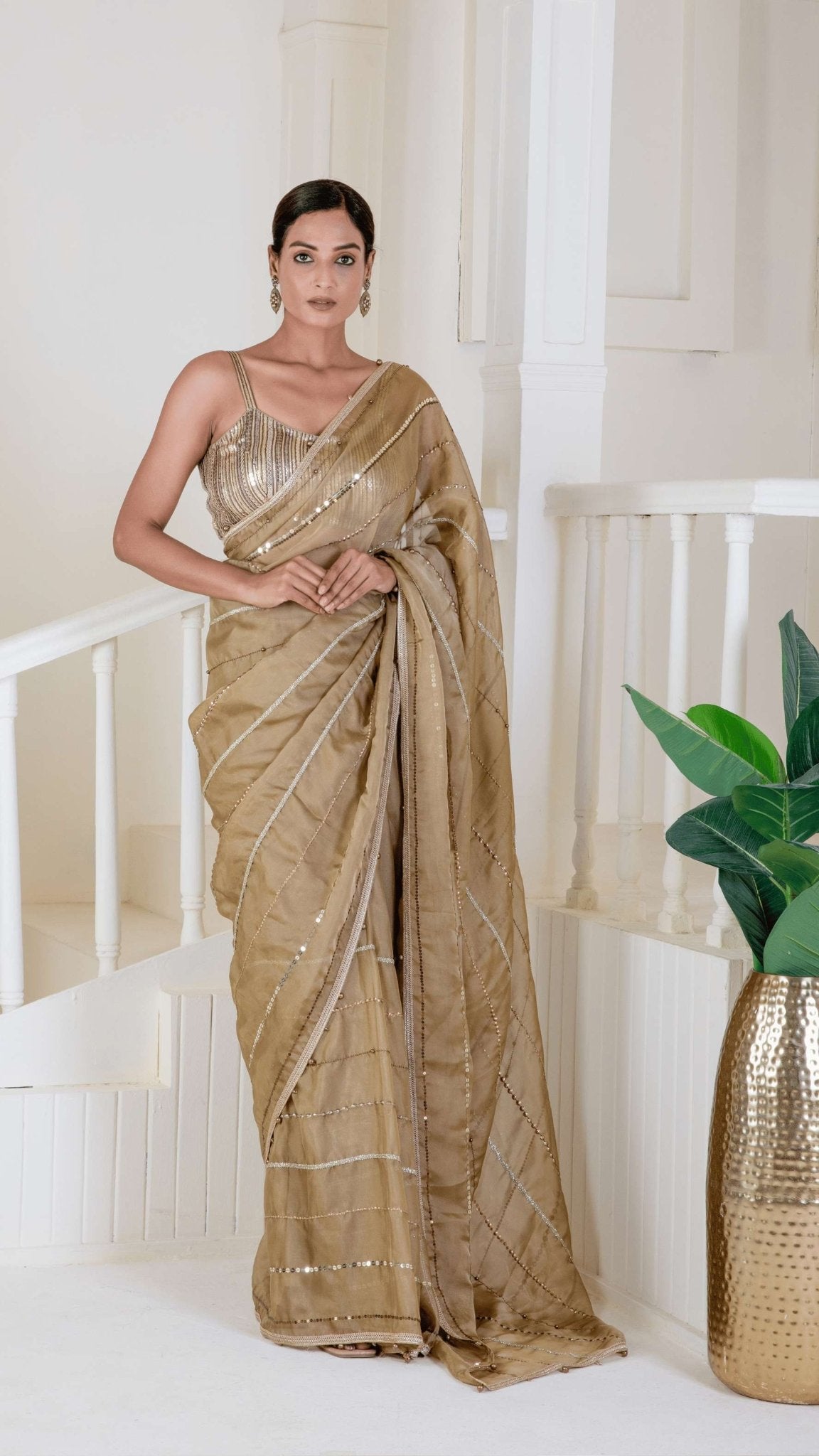 Golden silk with embroidery saree - Ritivesh By Ritika Aggarwal