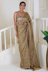 Golden silk with embroidery saree - Ritivesh By Ritika Aggarwal