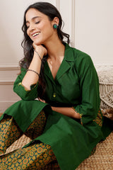 Green Ajrakh Cotton Handcrafted Straight Kurta & Pant - Ritivesh By Ritika Aggarwal