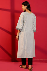 Grey Khadi Cotton Hand - Crafted Straight Kurta & Pant - Ritivesh By Ritika Aggarwal