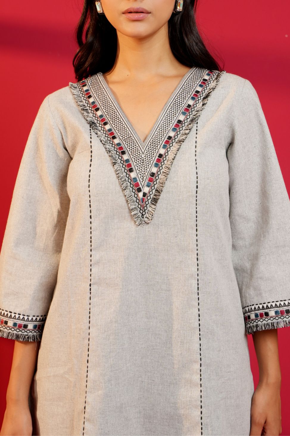 Grey Khadi Cotton Hand - Crafted Straight Kurta & Pant - Ritivesh By Ritika Aggarwal