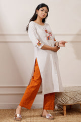 Grey Khadi Cotton Handcrafted Straight Kurta & Pant - Ritivesh By Ritika Aggarwal