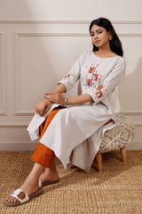 Grey Cotton Handcrafted Straight Kurta & Pant - Ritivesh By Ritika Aggarwal