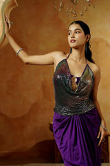Iridescent Purple Drape Gown - Ritivesh By Ritika Aggarwal