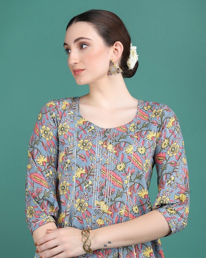 KUMKUM | Grey Kalidar Kurta & Pant - Ritivesh By Ritika Aggarwal