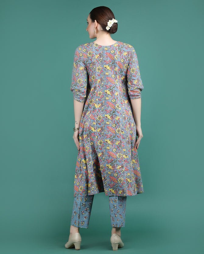 KUMKUM | Grey Kalidar Kurta & Pant - Ritivesh By Ritika Aggarwal