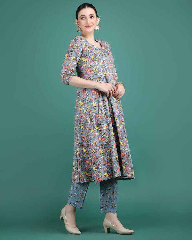 KUMKUM | Grey Kalidar Kurta & Pant - Ritivesh By Ritika Aggarwal
